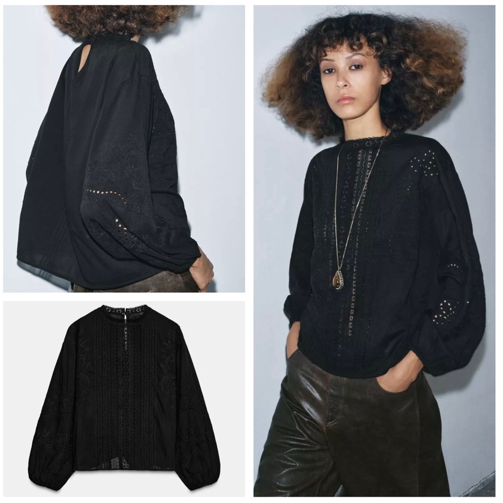 Zara Black Lace Trim Shirt